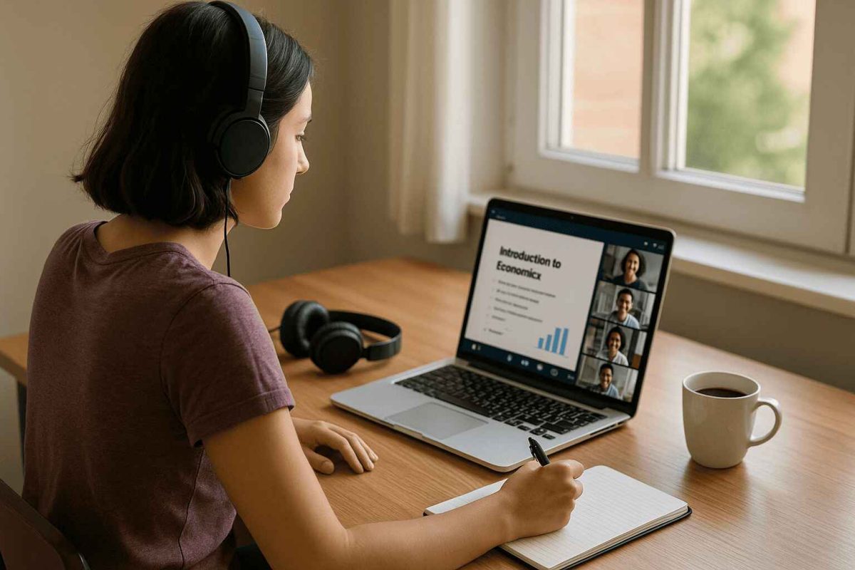 Μια κοπέλα που κάθεται στον υπολογιστή