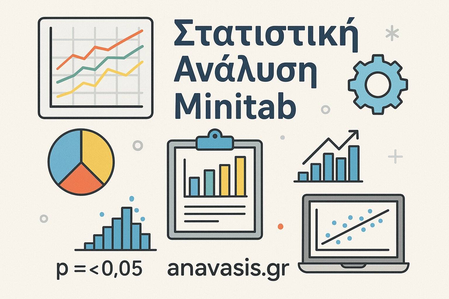 Γραφικά στατιστικής ανάλυσης με ραβδογράμματα, διαγράμματα και τον τίτλο Στατιστική Ανάλυση Minitab - anavasis.gr