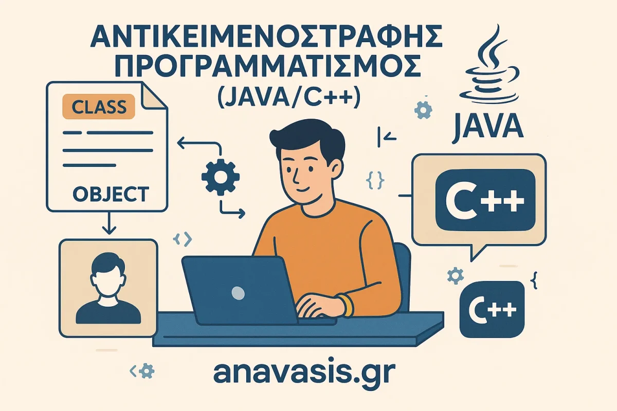 Εκπαιδευτική εικόνα αντικειμενοστραφούς προγραμματισμού με JAVA και C++ από το anavasis.gr