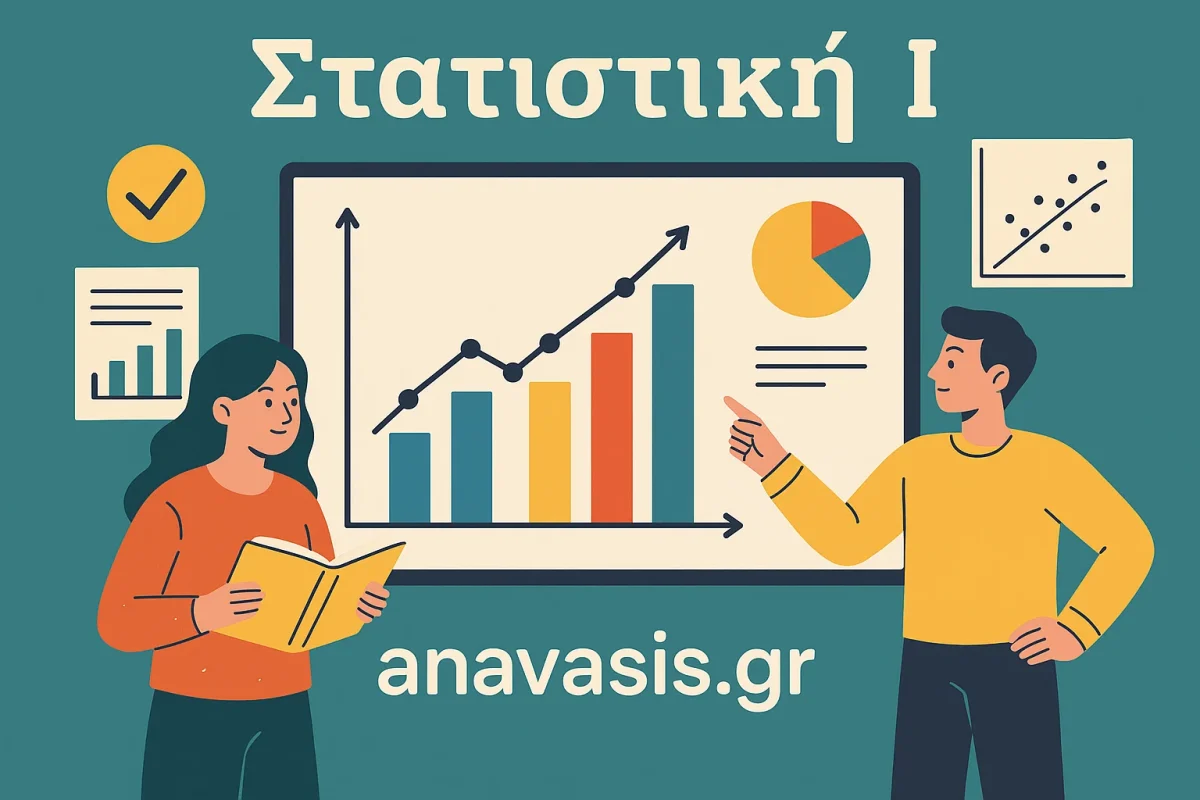 Φοιτητές με γραφήματα και στατιστικά διαγράμματα για μάθημα Στατιστικής 1