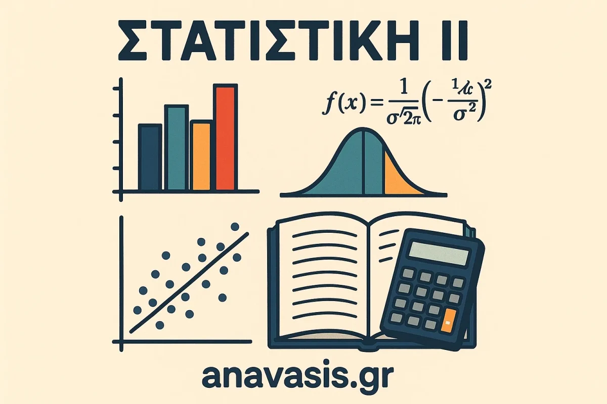 Γραφήματα, εξισώσεις και ανοιχτό βιβλίο με αριθμομηχανή για μάθημα Στατιστικής 2